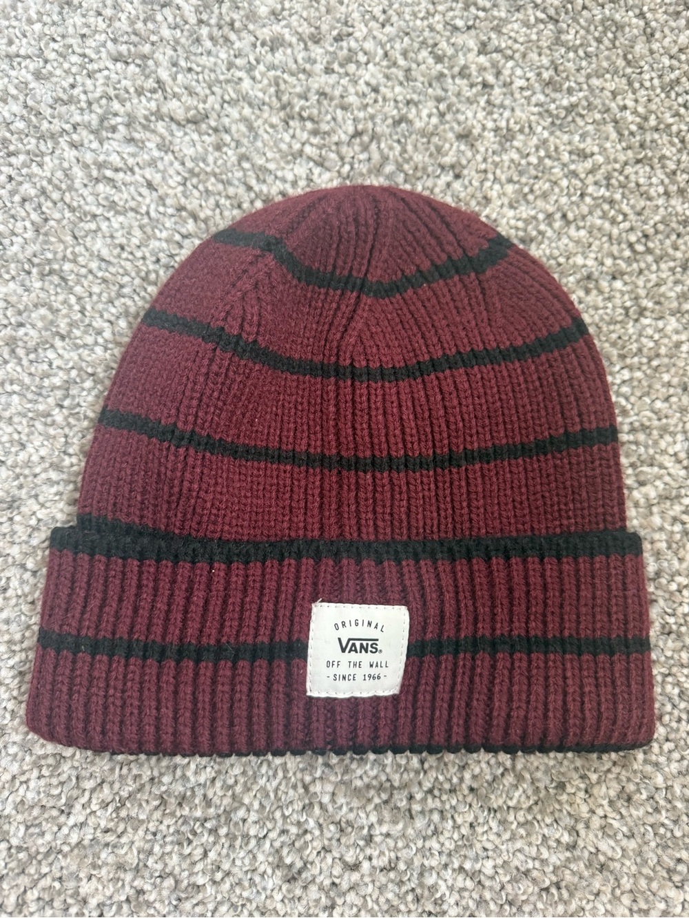 Vans Burgundy and Black Striped Ribbed Beanie